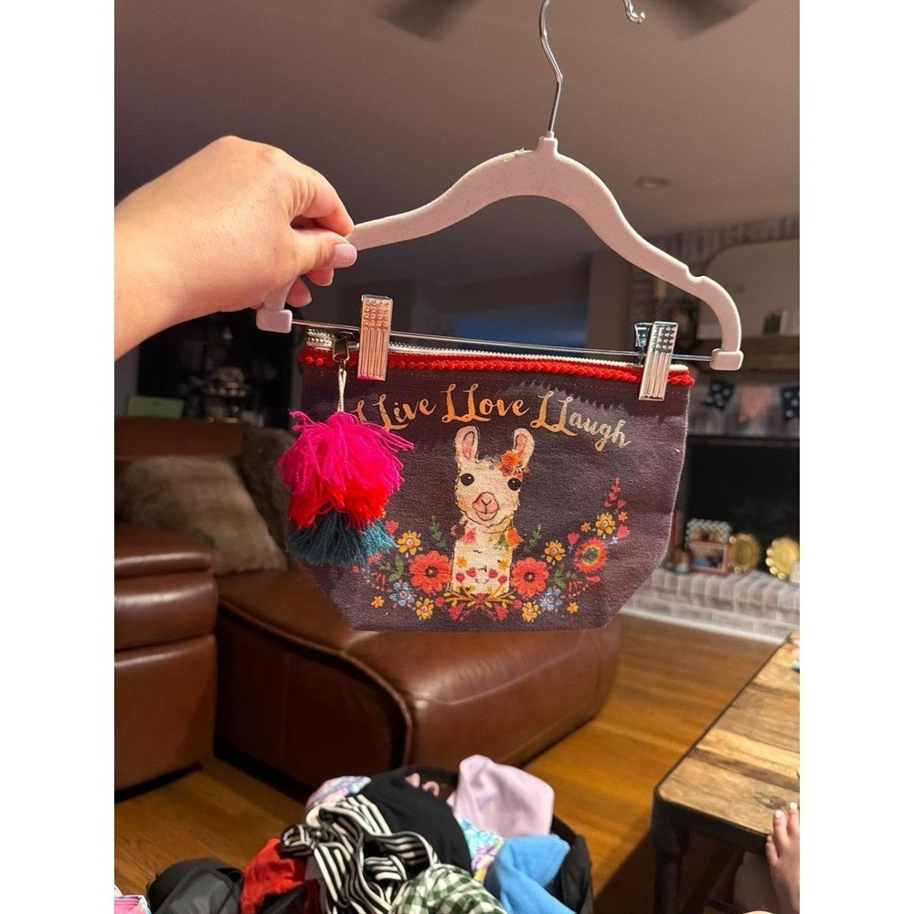 Natural Life llama pouch colorful tassel zipper pull and a "Live Love Laugh"